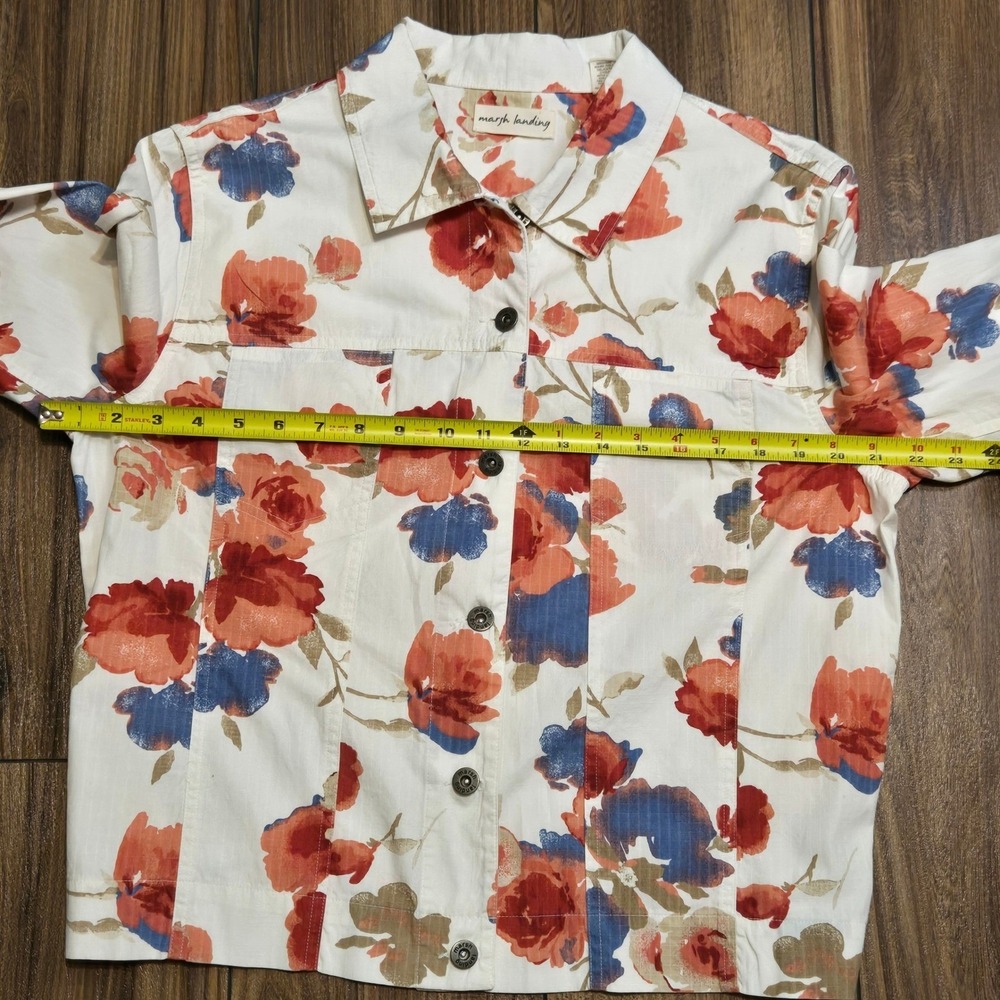 Marsh Landing Floral Jacket White Red Blue Flowers Button Up Women's Size L - Picture 4 of 8